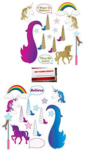 Unicorn Sparkle Glittered Deluxe Reversible 32 Piece Photo Booth Props Set (Plus Party Planning Checklist by Mikes Super Store)