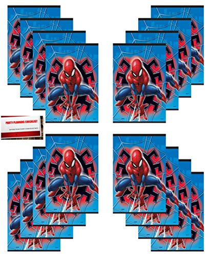 (16 Pack) with Spiderman Birthday Party Plastic Loot Treat Candy Favor Goodie Bags (Plus Party Planning Checklist by Mikes Super Store)