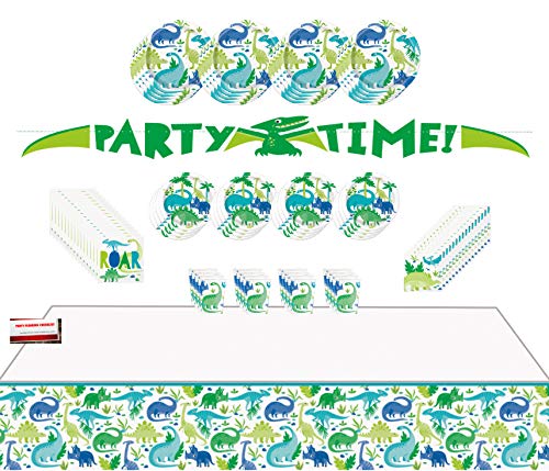 Dinosaur Jurassic T-Rex Premium Deluxe Birthday Party Supplies Jumbo Bundle Pack for 16 Guests (Plus Party Planning Checklist by Mikes Super Store),Multicolor