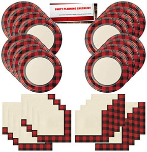 Buffalo Plaid Red Lumberjack Party Supplies Bundle Pack for 16 Guests (Plus Party Planning Checklist by Mikes Super Store)