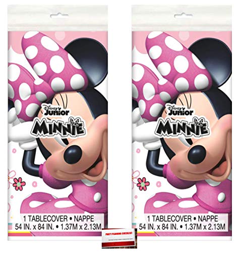 (2 Pack) Disney Pink Minnie Mouse Plastic Table Cover 54 x 84 Inches (Plus Party Planning Checklist by Mikes Super Store)