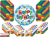 building blocks Birthday Party Supplies Bundle Pack for 16 with 18 Inch Balloon (Plus Party Planning Checklist by Mikes Super Store)