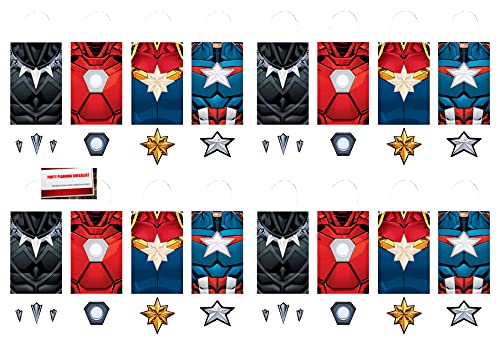 (16 Pack) Marvel Avengers Build Your Own Kit Party Paper Loot Treat Candy Favor Box Bags (Plus Party Planning Checklist by Mikes Super Store), Multicolor, 8.5x5.25x3.25 Inch