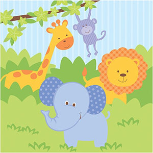 Creative Converting Celebrations 16 Count Forest Friends Lunch Napkins, Green/Blue/Orange