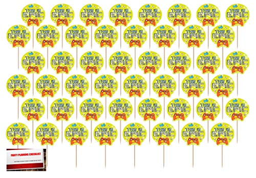 Epic Gaming Gamer Party Cake Cupcake Toppers Deluxe Pack (48 Picks & 48 Cups)(Plus Party Planning Checklist by Mikes Super Store)