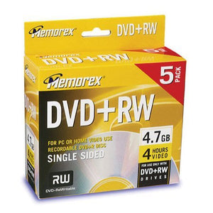 DVD+RW 2X 4.7GB 120MIN STANDARD JEWEL 5 PACK
