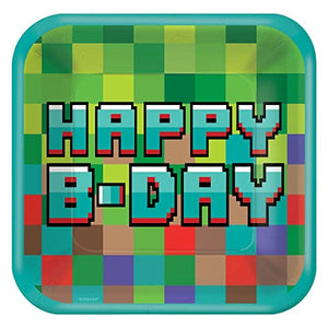 Pixel Party Vibrant Square Plates - 9" - Multicolor & Fun Design Tableware, Perfect For Themed Birthdays & Celebrations - Pack Of 8
